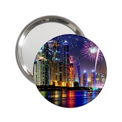 Dubai City At Night Christmas Holidays Fireworks In The Sky Skyscrapers United Arab Emirates 2 25  Handbag Mirrors