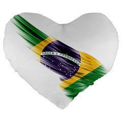 Flag Of Brazil Large 19  Premium Heart Shape Cushions by Sapixe