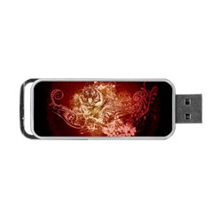 Wonderful Tiger With Flowers And Grunge Portable Usb Flash (one Side) by FantasyWorld7