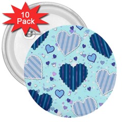 Hearts Pattern Paper Wallpaper 3  Buttons (10 Pack)  by Sapixe