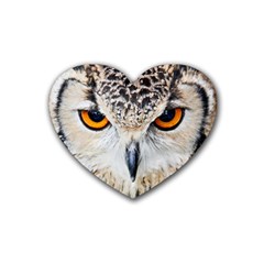 Owl Face Rubber Coaster (heart)  by Sapixe