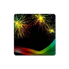 Rainbow Fireworks Celebration Colorful Abstract Square Magnet by Sapixe