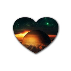 Saturn Rings Fantasy Art Digital Heart Coaster (4 Pack) 