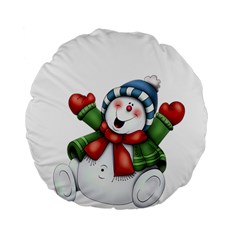 Snowman With Scarf Standard 15  Premium Flano Round Cushions