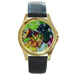 Still Life With A Pig Bank Round Gold Metal Watch