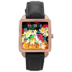 Dscf1390 - Basket Flowers Rose Gold Leather Watch  by bestdesignintheworld