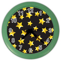Yellow Stars Pattern Color Wall Clocks by Sapixe