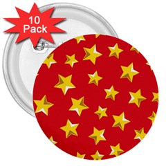 Yellow Stars Red Background Pattern 3  Buttons (10 Pack) 