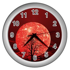 The Background Red Moon Wallpaper Wall Clocks (silver) 
