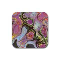 Retro Background Colorful Hippie Rubber Square Coaster (4 Pack) 