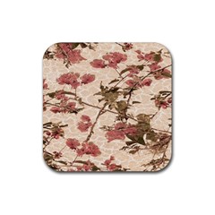 Textured Vintage Floral Design Rubber Coaster (square)  by dflcprints