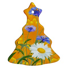 Flowers Daisy Floral Yellow Blue Christmas Tree Ornament (two Sides) by Simbadda