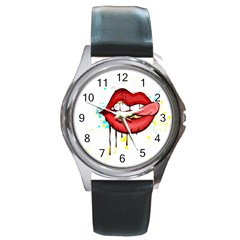 Bit Your Tongue Round Metal Watch by StarvingArtisan