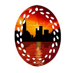Skyline New York City Sunset Dusk Oval Filigree Ornament (two Sides) by Simbadda