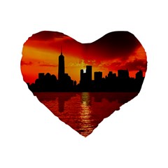 Skyline New York City Sunset Dusk Standard 16  Premium Flano Heart Shape Cushions by Simbadda