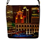 Shanghai Skyline Architecture Flap Messenger Bag (L) 