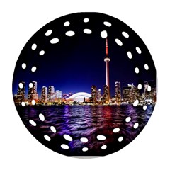 Toronto City Cn Tower Skydome Round Filigree Ornament (two Sides) by Simbadda