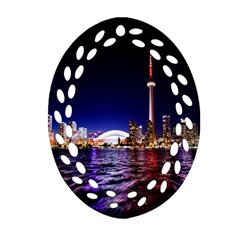 Toronto City Cn Tower Skydome Ornament (oval Filigree) by Simbadda