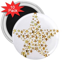 Star Fractal Gold Shiny Metallic 3  Magnets (10 Pack)  by Simbadda