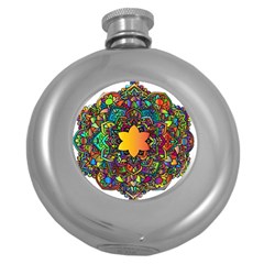 Mandala Floral Flower Abstract Round Hip Flask (5 Oz)