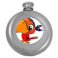 Bird Cartoon Character Parrot Round Hip Flask (5 Oz)