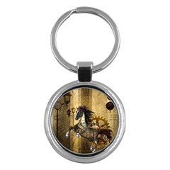 Awesome Steampunk Horse, Clocks And Gears In Golden Colors Key Chains (round)  by FantasyWorld7
