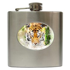 Tiger Watercolor Colorful Animal Hip Flask (6 Oz) by Simbadda