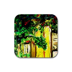 Old Tree And House With An Arch 2 Rubber Square Coaster (4 Pack) 