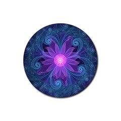Blown Glass Flower Of An Electricblue Fractal Iris Rubber Round Coaster (4 Pack)  by jayaprime
