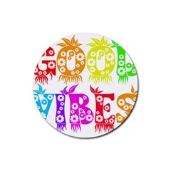 Good Vibes Rainbow Colors Funny Floral Typography Rubber Round Coaster (4 Pack) 