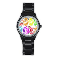 Good Vibes Rainbow Colors Funny Floral Typography Stainless Steel Round Watch by yoursparklingshop