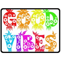 Good Vibes Rainbow Colors Funny Floral Typography Double Sided Fleece Blanket (large) 