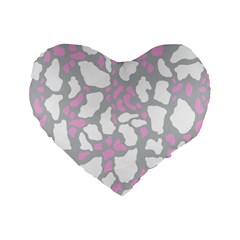Pink Grey White Cow Print Standard 16  Premium Flano Heart Shape Cushions by LoolyElzayat
