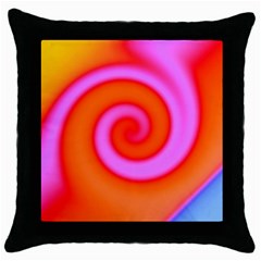 Swirl Orange Pink Abstract Throw Pillow Case (black) by BrightVibesDesign