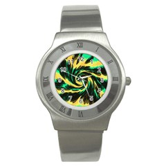 Swirl Black Yellow Green Stainless Steel Watch by BrightVibesDesign