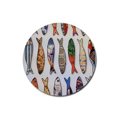 Fish Sardines Motive Pattern Rubber Round Coaster (4 Pack) 