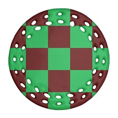 Background Checkers Squares Tile Round Filigree Ornament (two Sides)