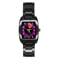 Rosa Black Background Flash Lights Stainless Steel Barrel Watch by Sapixe