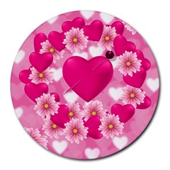 Background Flowers Texture Love Round Mousepads by Sapixe