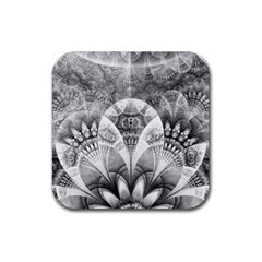 Black And White Fanned Feathers In Halftone Dots Rubber Coaster (square)  by jayaprime