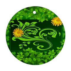 Background Texture Green Leaves Ornament (round)
