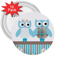 Owl Animal Daisy Flower Stripes 3  Buttons (10 Pack)  by Sapixe