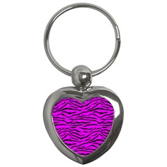 Hot Neon Pink And Black Tiger Stripes Key Chains (heart)  by PodArtist