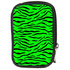 Bright Neon Green And Black Tiger Stripes  Compact Camera Cases by PodArtist