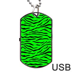 Bright Neon Green And Black Tiger Stripes  Dog Tag Usb Flash (one Side) by PodArtist