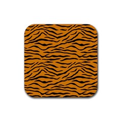 Orange And Black Tiger Stripes Rubber Coaster (square)  by PodArtist
