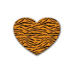 Orange And Black Tiger Stripes Rubber Coaster (heart)  by PodArtist