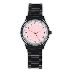 Elios Shirt Faces In White Outlines On Pale Pink Cmbyn Stainless Steel Round Watch by PodArtist