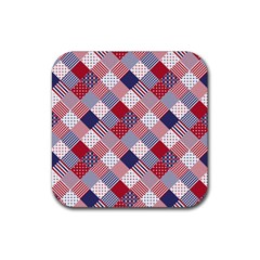Usa Americana Diagonal Red White & Blue Quilt Rubber Coaster (square)  by PodArtist