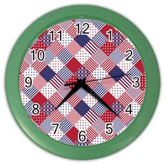 Usa Americana Diagonal Red White & Blue Quilt Color Wall Clocks by PodArtist